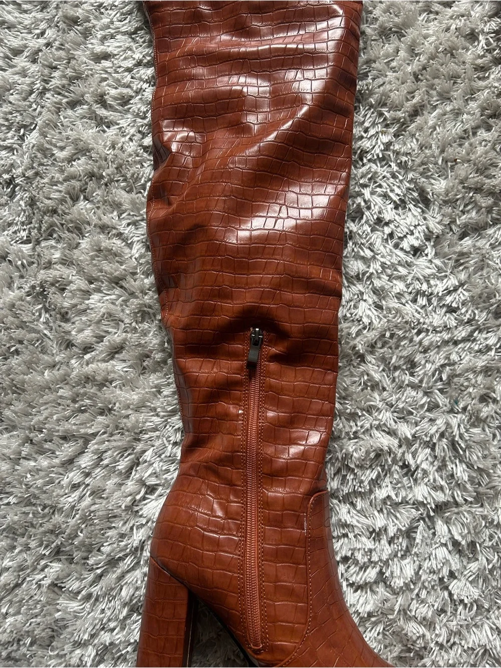 Women's Brown Croc-Embossed Over-the-Knee Boots
